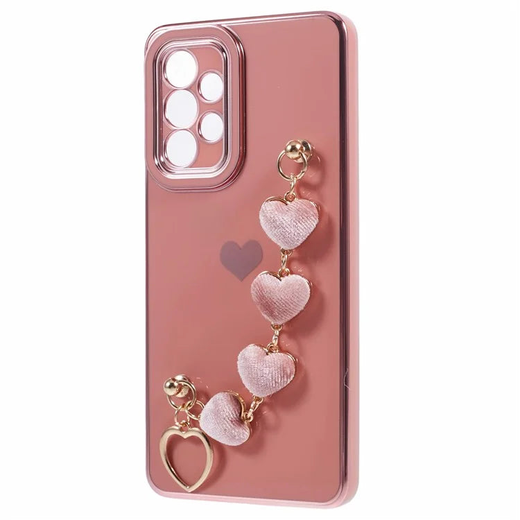 For Samsung Galaxy A13 4G Case Heart Print TPU Electroplating Phone Cover with Hand Strap