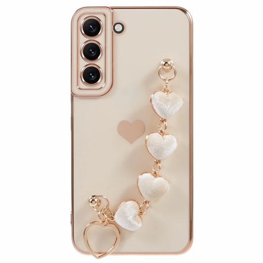 For Samsung Galaxy S22+ 5G Case with Heart Hand Strap TPU Phone Cover Electroplating Edge