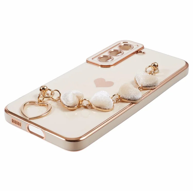 For Samsung Galaxy S22+ 5G Case with Heart Hand Strap TPU Phone Cover Electroplating Edge