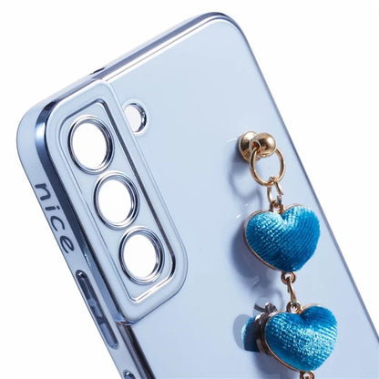 For Samsung Galaxy S22+ 5G Case with Heart Hand Strap TPU Phone Cover Electroplating Edge