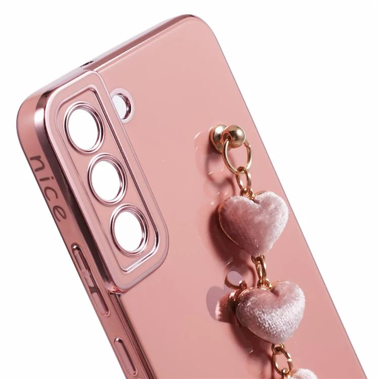For Samsung Galaxy S22+ 5G Case with Heart Hand Strap TPU Phone Cover Electroplating Edge