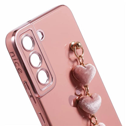 For Samsung Galaxy S22+ 5G Case with Heart Hand Strap TPU Phone Cover Electroplating Edge