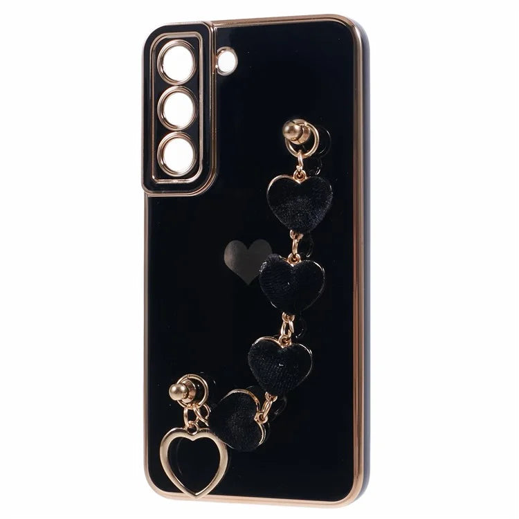 For Samsung Galaxy S22+ 5G Case with Heart Hand Strap TPU Phone Cover Electroplating Edge