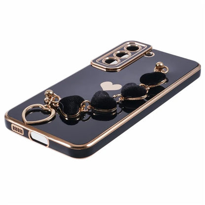 For Samsung Galaxy S22+ 5G Case with Heart Hand Strap TPU Phone Cover Electroplating Edge