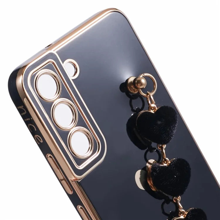 For Samsung Galaxy S22+ 5G Case with Heart Hand Strap TPU Phone Cover Electroplating Edge