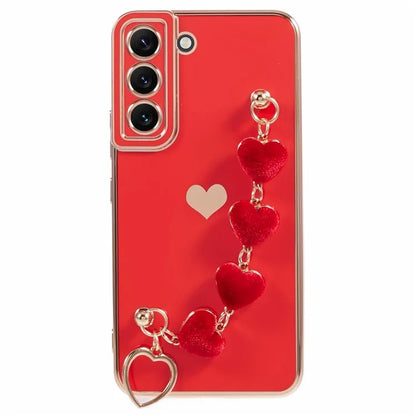 For Samsung Galaxy S22+ 5G Case with Heart Hand Strap TPU Phone Cover Electroplating Edge