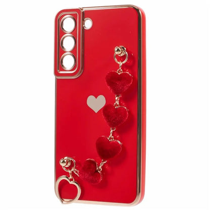 For Samsung Galaxy S22+ 5G Case with Heart Hand Strap TPU Phone Cover Electroplating Edge