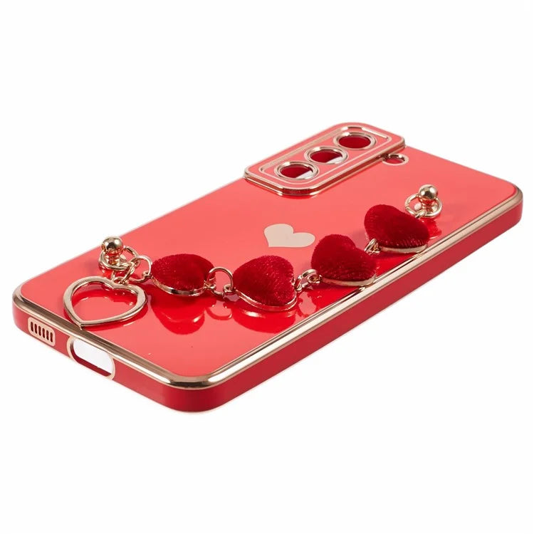 For Samsung Galaxy S22+ 5G Case with Heart Hand Strap TPU Phone Cover Electroplating Edge
