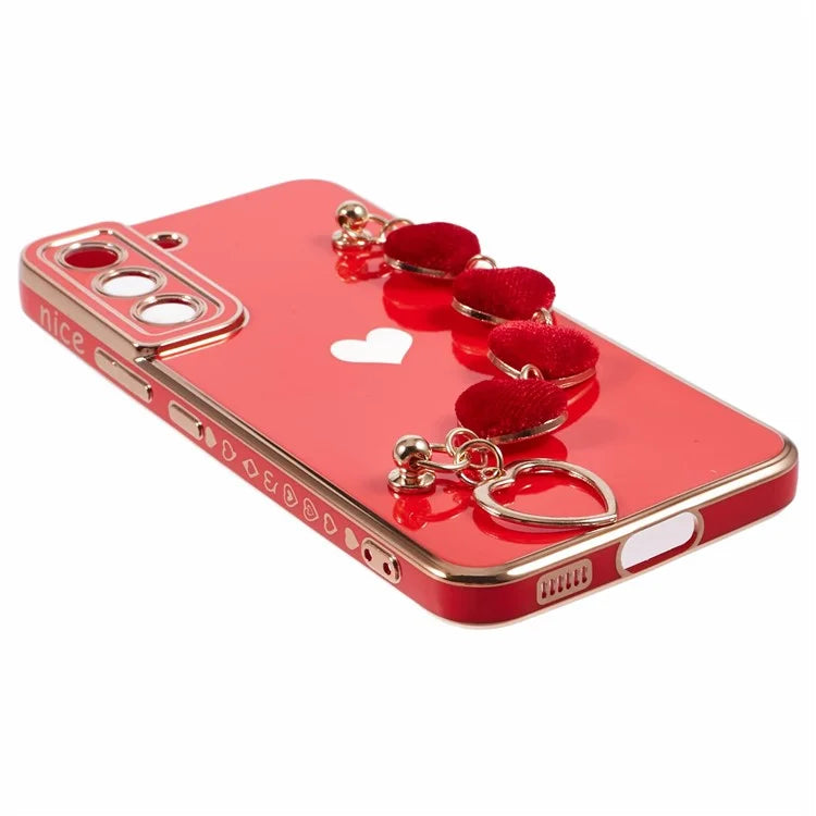 For Samsung Galaxy S22+ 5G Case with Heart Hand Strap TPU Phone Cover Electroplating Edge
