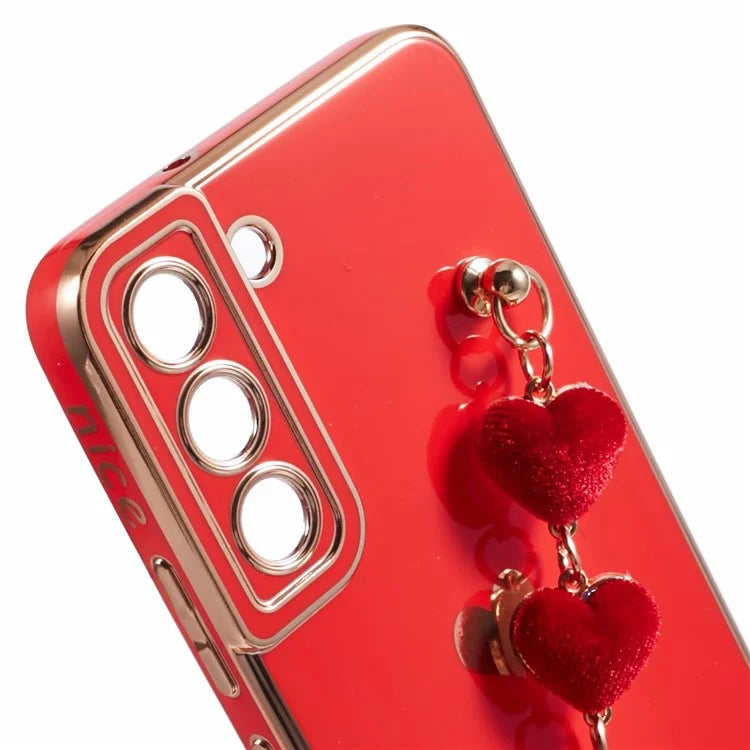 For Samsung Galaxy S22+ 5G Case with Heart Hand Strap TPU Phone Cover Electroplating Edge