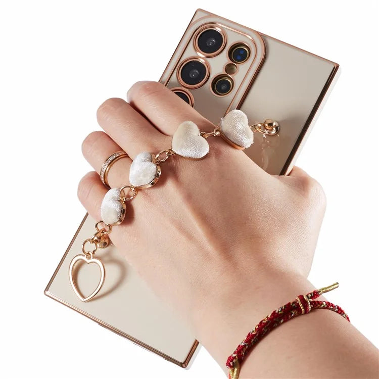 For Samsung Galaxy S22 Ultra 5G Case Heart Pattern Electroplating TPU Cover with Hand Strap
