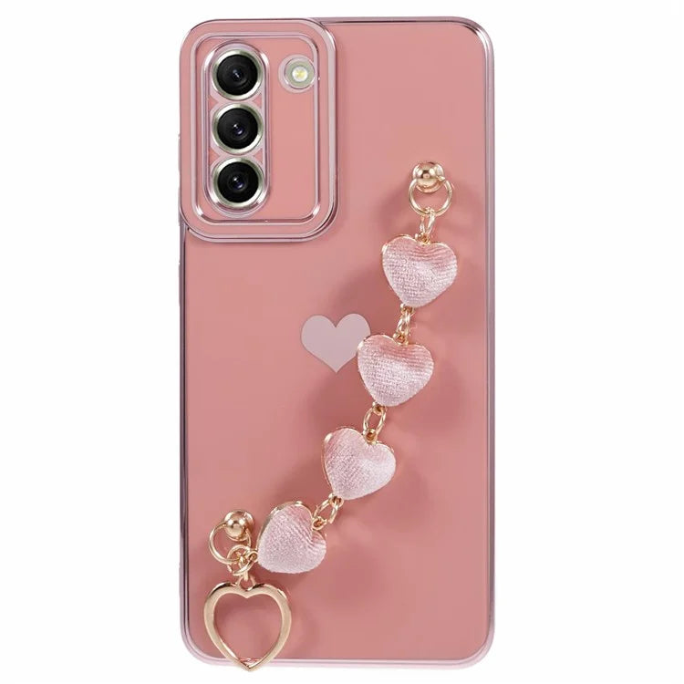 For Samsung Galaxy S21+ 5G Case Anti-Drop Soft TPU Phone Cover with Heart Chain Strap