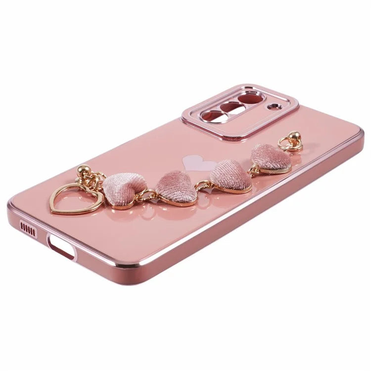 For Samsung Galaxy S21+ 5G Case Anti-Drop Soft TPU Phone Cover with Heart Chain Strap