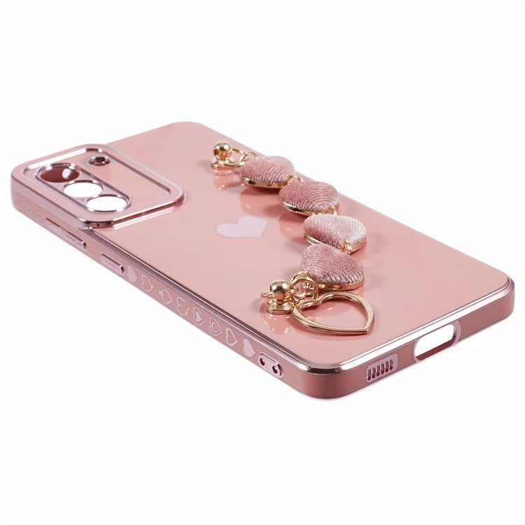 For Samsung Galaxy S21+ 5G Case Anti-Drop Soft TPU Phone Cover with Heart Chain Strap