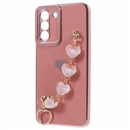 For Samsung Galaxy S21 4G / 5G Case TPU Love Hearts Aesthetic Cover with Strap Chain