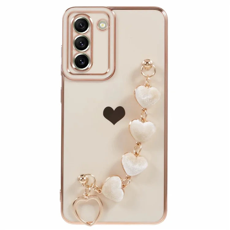 For Samsung Galaxy S21 4G / 5G Case TPU Love Hearts Aesthetic Cover with Strap Chain