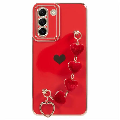 For Samsung Galaxy S21 4G / 5G Case TPU Love Hearts Aesthetic Cover with Strap Chain