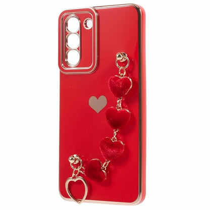 For Samsung Galaxy S21 4G / 5G Case TPU Love Hearts Aesthetic Cover with Strap Chain