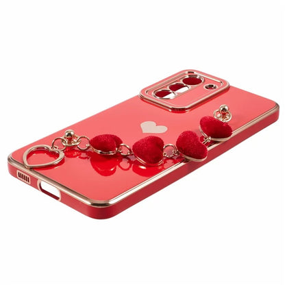 For Samsung Galaxy S21 4G / 5G Case TPU Love Hearts Aesthetic Cover with Strap Chain