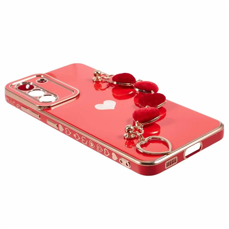 For Samsung Galaxy S21 4G / 5G Case TPU Love Hearts Aesthetic Cover with Strap Chain