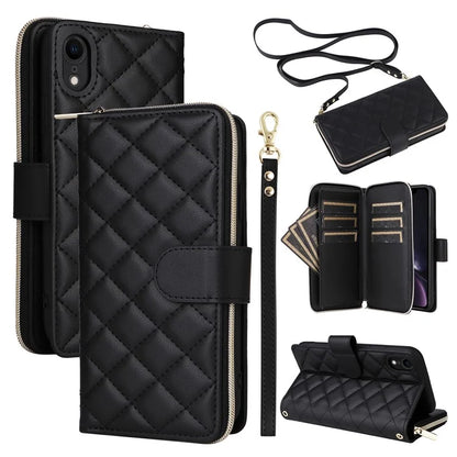 For iPhone XR Case Zipper Wallet Rhombus Leather Crossbody Phone Cover