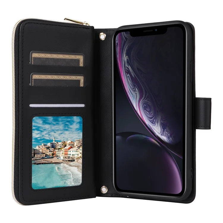 For iPhone XR Case Zipper Wallet Rhombus Leather Crossbody Phone Cover