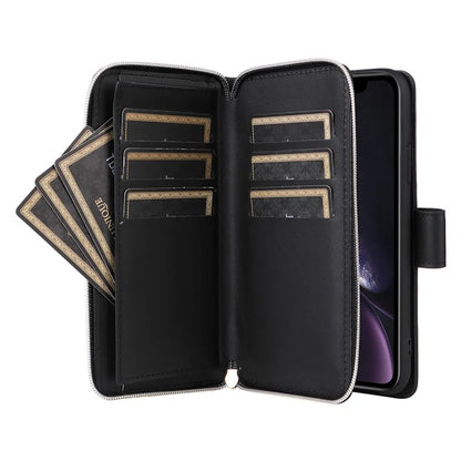 For iPhone XR Case Zipper Wallet Rhombus Leather Crossbody Phone Cover