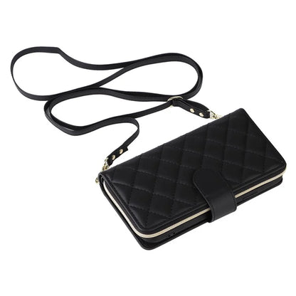 For iPhone XR Case Zipper Wallet Rhombus Leather Crossbody Phone Cover