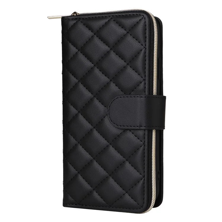 For iPhone XR Case Zipper Wallet Rhombus Leather Crossbody Phone Cover