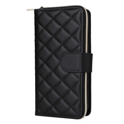 For iPhone XR Case Zipper Wallet Rhombus Leather Crossbody Phone Cover