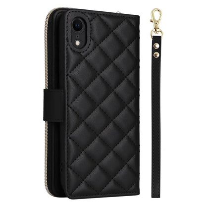 For iPhone XR Case Zipper Wallet Rhombus Leather Crossbody Phone Cover