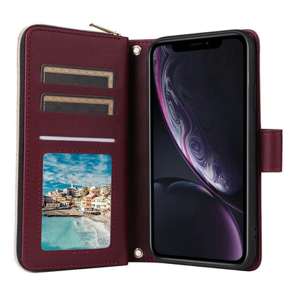 For iPhone XR Case Zipper Wallet Rhombus Leather Crossbody Phone Cover