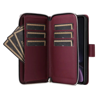 For iPhone XR Case Zipper Wallet Rhombus Leather Crossbody Phone Cover
