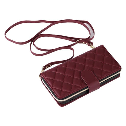 For iPhone XR Case Zipper Wallet Rhombus Leather Crossbody Phone Cover