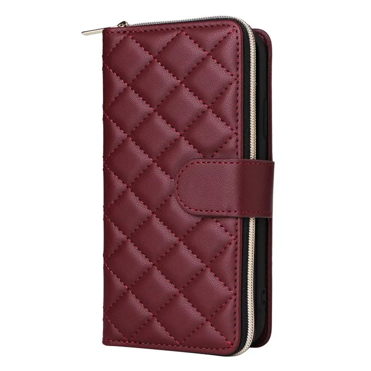 For iPhone XR Case Zipper Wallet Rhombus Leather Crossbody Phone Cover