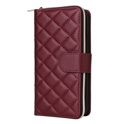 For iPhone XR Case Zipper Wallet Rhombus Leather Crossbody Phone Cover