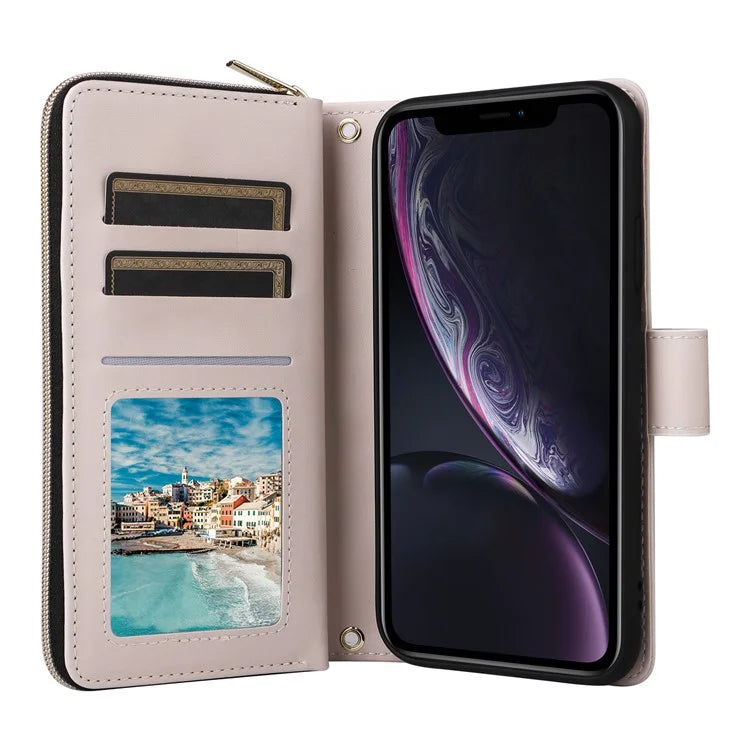 For iPhone XR Case Zipper Wallet Rhombus Leather Crossbody Phone Cover