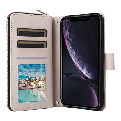 For iPhone XR Case Zipper Wallet Rhombus Leather Crossbody Phone Cover