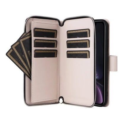 For iPhone XR Case Zipper Wallet Rhombus Leather Crossbody Phone Cover