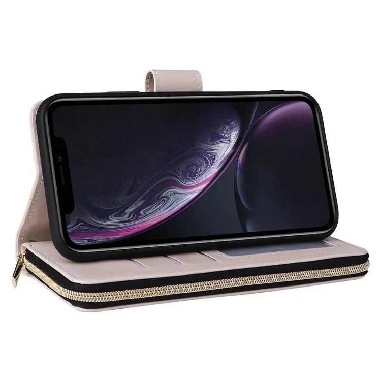 For iPhone XR Case Zipper Wallet Rhombus Leather Crossbody Phone Cover