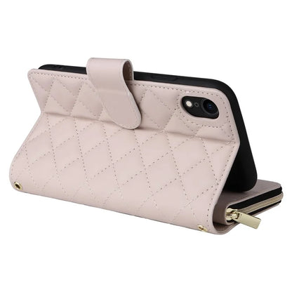 For iPhone XR Case Zipper Wallet Rhombus Leather Crossbody Phone Cover