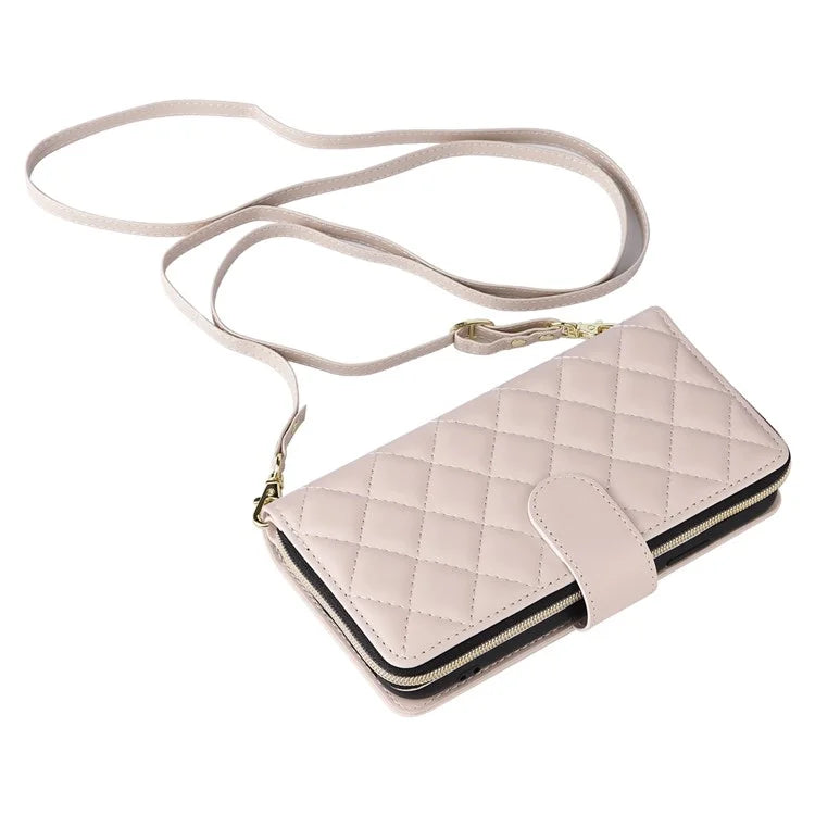For iPhone XR Case Zipper Wallet Rhombus Leather Crossbody Phone Cover