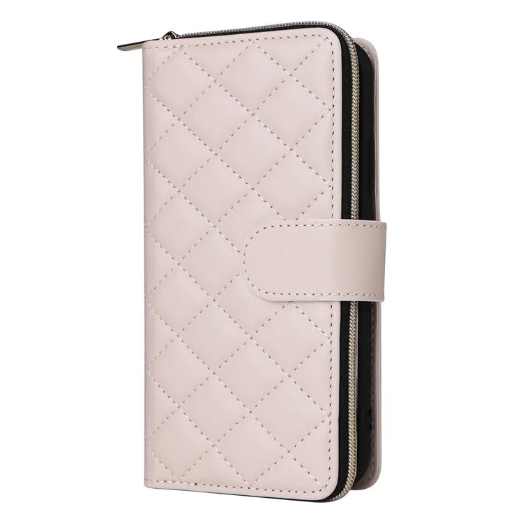 For iPhone XR Case Zipper Wallet Rhombus Leather Crossbody Phone Cover
