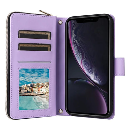 For iPhone XR Case Zipper Wallet Rhombus Leather Crossbody Phone Cover