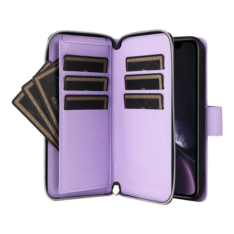 For iPhone XR Case Zipper Wallet Rhombus Leather Crossbody Phone Cover