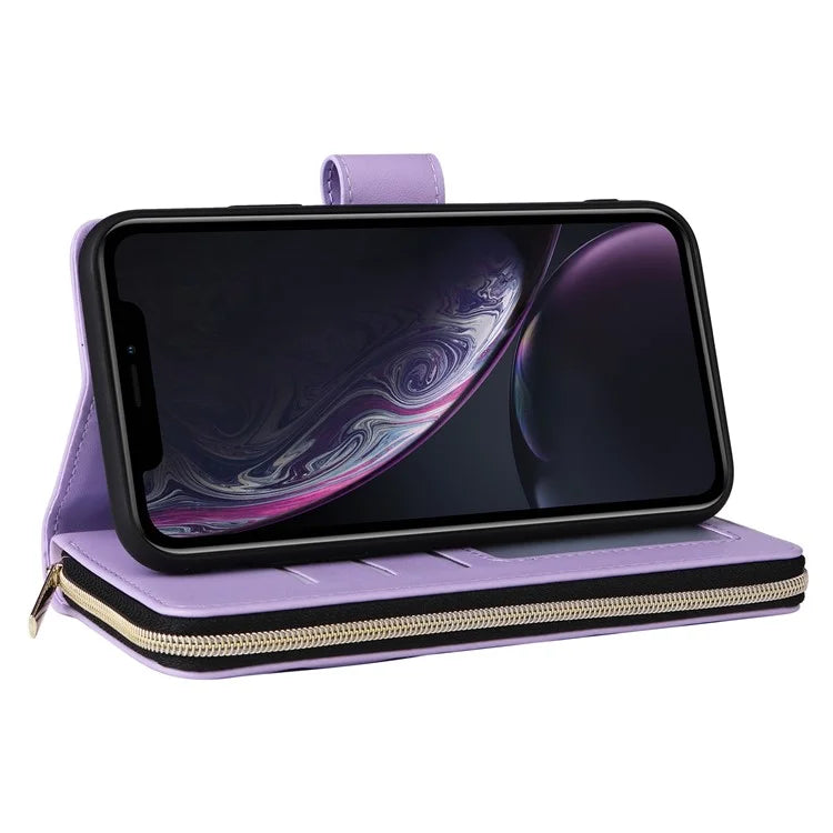 For iPhone XR Case Zipper Wallet Rhombus Leather Crossbody Phone Cover