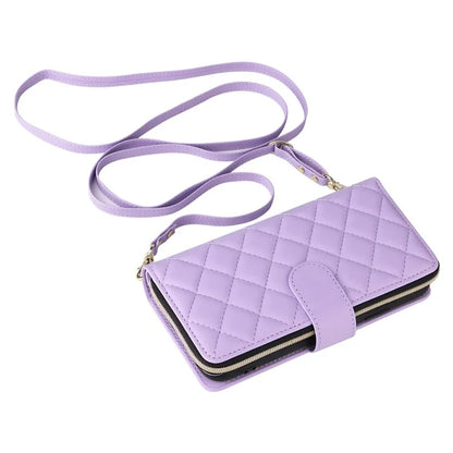 For iPhone XR Case Zipper Wallet Rhombus Leather Crossbody Phone Cover