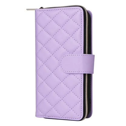 For iPhone XR Case Zipper Wallet Rhombus Leather Crossbody Phone Cover