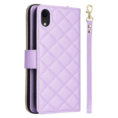 For iPhone XR Case Zipper Wallet Rhombus Leather Crossbody Phone Cover