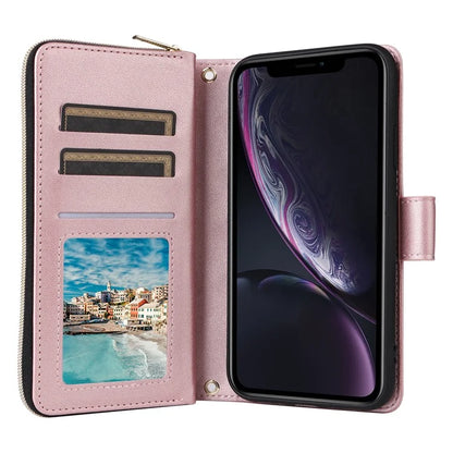 For iPhone XR Case Zipper Wallet Rhombus Leather Crossbody Phone Cover